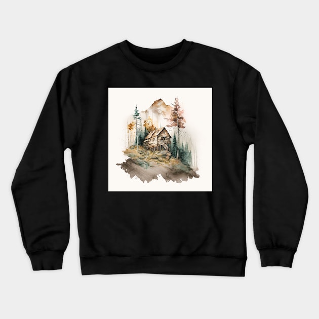 Muted Mountain Cabin Crewneck Sweatshirt by Abili-Tees